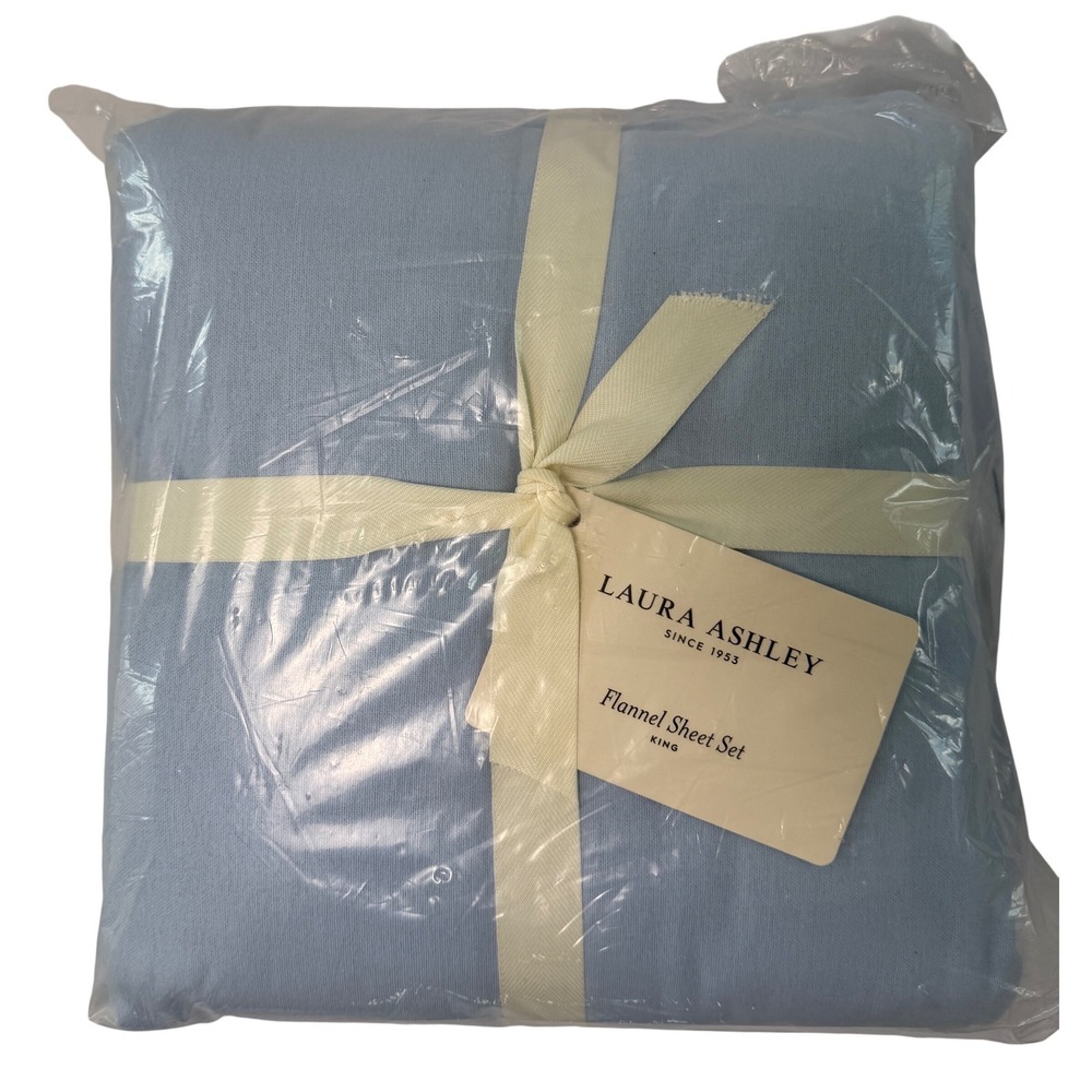 Laura Ashley King Flannel Sheet Set Light Blue Solid Soft Warm Winter Bedding‎